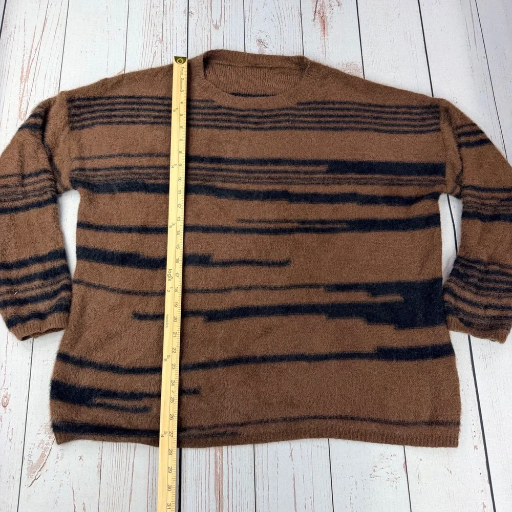 Unbranded Brown Black Abstract Stripe Wool Blend Fuzzy Knit Sweater Mens XL